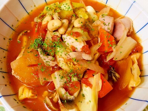 鶏肉と大豆と野菜とモッツァレラチーズのトマト煮